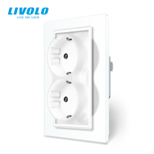 LIVOLO C7722W LIVOLO dupla földelt dugalj, süllyesztett, csavaros, IP20, 250V 16A, fehér kristályüveg villanyszerelés