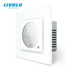LIVOLO C77TMW LIVOLO érintős hőmérséklet kapcsoló, termosztát, 240V 16A, fehér kristályüveg fűtésszabályozás