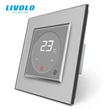 LIVOLO C7TMSS LIVOLO érintős hőmérséklet kapcsoló, termosztát, 250V 16A, ezüst kristályüveg fűtésszabályozás