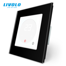 LIVOLO C7TMWB LIVOLO érintős hőmérséklet kapcsoló, termosztát, 250V 16A, fehér-fekete kristályüveg fűtésszabályozás