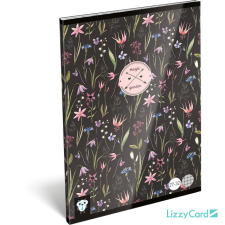 Lizzy Card virágos tűzött füzet A/5, 32 lap kockás, Magic Garden, fekete füzet