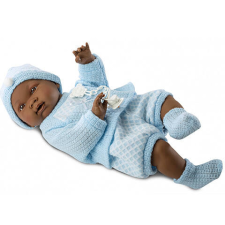 Llorens Csecsemő baba kék ruhában néger 45 cm-es baba