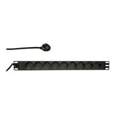 LogiLink 220V hálózari elosztó Rack 19" / 1U 9-aljzatos kapcsoló nélkül - Fekete (PDU9C03) kábel és adapter