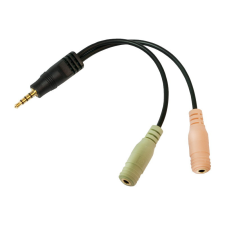 LogiLink Audioadapter, 3,5 mm-es 4 tűs/M - 2x3,5 mm-es 3 tűs/F, fekete, 0,15 m kábel és adapter