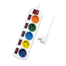 LogiLink Elosztó 5-ös, 6 kapcsolóval, 5x CEE 7/3, többszínű hosszabbító, elosztó