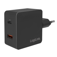LogiLink PA0220 1xUSB-C (PD) és 1xUSB-A QC hálózati töltő fekete (PA0220) mobiltelefon kellék