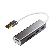 LogiLink UA0306 3 Portos USB HUB + kártyaolvasó szürke (UA0306) laptop kellék