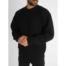  Loose-fitting Black Sweatshirt - fekete kötött pulóver - Méret: XL