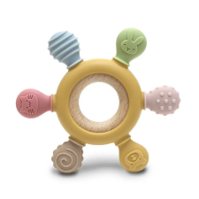 Lorelli Lorelli Kormánykerék szilikon és bükkfa rágóka - Yellow rágóka