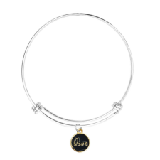 LOVE fekete charm ezüst színű nemesacél karperecen karkötő