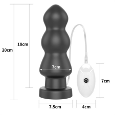 Lovetoy 7.8" King Sized Vibrating Anal Rigger - távirányítós, letapasztható anál vibrátor - 20 cm (fekete) anál