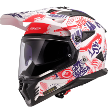 LS2 MX702 Pioneer II Fantasy enduro motoros bukósisak fehér-piros-kék bukósisak