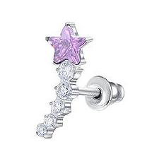 LUCA BARRA acél fülbevaló rózsaszín csillaggal és fehér kristályokkal fülbevaló