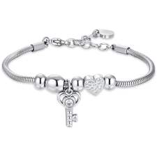LUCA BARRA Acél karkötő, kulcs és kristályok (8058302010465) karkötő