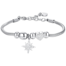 LUCA BARRA Acél karkötő, Sisi csillag és kristályok karkötő