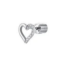 LUCA BARRA Mono Steel Earring With Heart With White Zircons fülbevaló
