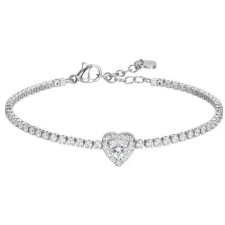 LUCA BARRA Tennis Bracelet In Steel With Heart With White Zircons karkötő