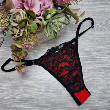 Lucifer állítható pántos CSIPKÉS TANGA Piros női alsó