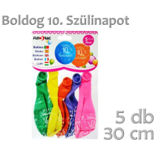  Lufi Boldog 10. Szülinapot színes 5db 30cm 21035 party kellék