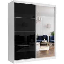  LUNA IV. Gardróbszekrény, fekete üveggel, tükörrel 183x218x60 - fehér bútor