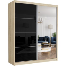  LUNA IV. Gardróbszekrény, fekete üveggel, tükörrel 183x218x60 - sonoma bútor