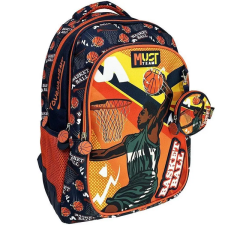 Luna : Must Team kosárlabda mintás narancssárga - kék lekerekített 3 rekeszes iskolatáska, hátizsák 32x18x43cm iskolatáska