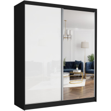  LUNA VI. Gardróbszekrény fehér üveggel, tükörrel 183x218x60 - fekete bútor
