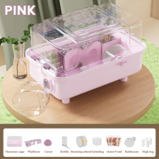  Luxus panoráma hörcsög ketrec hordozó funkcióval 45x28x28cm - Rózsaszín ketrec, szállítóbox rágcsálóknak