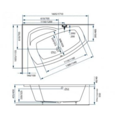 M-acryl Claudia 150x100 jobbos akryl fürdőkád lábbal kád, zuhanykabin