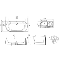  M-Acryl Harmony különleges akril kád 159x84 fekete előlappal, króm lefolyóval, balos kád, zuhanykabin
