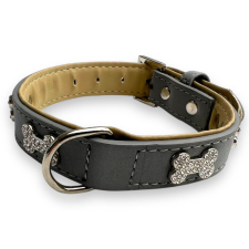  M-PETS Bling nyakörv strasszköves csontokkal M szürke 2x28-35cm nyakörv, póráz, hám kutyáknak