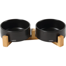 M-Pets Opera Kerámia tálak bambusz alapon, 2 × 350 ml, fekete kutyatál