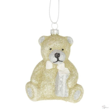  Maci ülõ akasztós mûanyag 8,6x7x9,8cm krém, ezüst dekorációs kellék