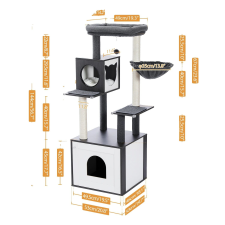  Macskafa, többszintes konstrukció, hangulatos függőágy, AMT0201BK, XL macskabútor