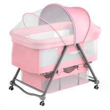  Macvi® összecsukható babaágy, 3 billenőfokozat, rovarháló, tárolókosár, zárórendszer, hintafunkció, világos rózsaszínű kiságy, babaágy