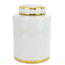  Magasfényű fehér kerek kerámia amfora arany szegéllyel fogantyús fedéllel 28x20x20cm papírárú, csomagoló és tárolóeszköz