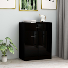  Magasfényű fekete forgácslap tálalószekrény 60 x 30 x 75 cm bútor