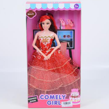 Magic Toys Comely Girl 28cm-es divatbaba piros estélyi ruhában kiegészítőkkel baba