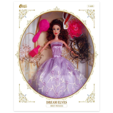 Magic Toys Divatbaba póthajjal és kiegészítőkkel lila ruhában 30cm baba