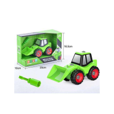 Magic Toys DIY csináld magad összeszerelhető homlokrakodó munkagép zöld színben autópálya és játékautó