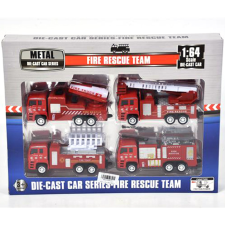Magic Toys Fém tűzoltóautó 1:64-es méretarányban 4db-os készlet autópálya és játékautó