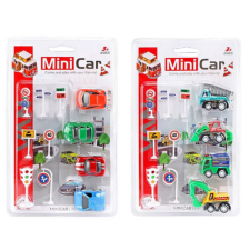 Magic Toys Mini Car: Hátrahúzós kisautó szett 4db-os kétféle változatban autópálya és játékautó