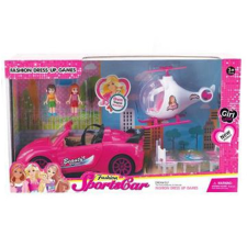 Magic Toys Pink sportautó helikopterrel és kiegészítőkkel, fénnyel és hanggal autópálya és játékautó