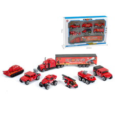 Magic Toys Tűzoltó jármű szett kamionnal 7db-os készlet autópálya és játékautó