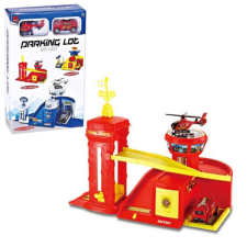 Magic Toys Tűzoltósági parkolóház autóval és helikopterrel autópálya és játékautó