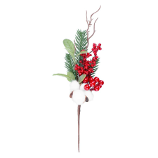 MagicHome karácsonyi ág, bogyókkal és pamuttal, 34 cm karácsonyi dekoráció