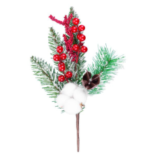 MagicHome karácsonyi ág, pamuttal és bogyókkal, piros, 30 cm karácsonyi dekoráció