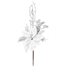  MagicHome karácsonyi ág, virággal, ezüst, 27 cm karácsonyi dekoráció