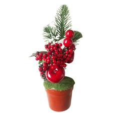  MagicHome karácsonyi dekoráció, Ágak cserépben, almával, 25 cm, 2 db karácsonyi dekoráció