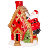  MagicHome karácsonyi dekoráció, Házikó Mikulással a tetőn, LED, terrakotta, felfüggesztő, 2x AAA, 27